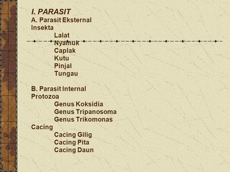 I. PARASIT A. Parasit Eksternal Insekta. Lalat. Nyamuk. Caplak. Kutu