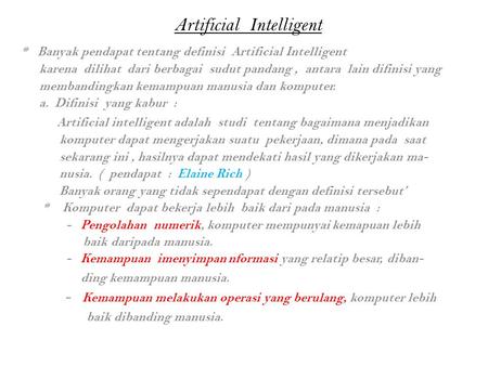 Artificial Intelligent