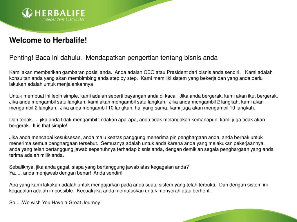 Welcome To Herbalife Penting Baca Ini Dahulu Mendapatkan Pengertian Tentang Bisnis Anda Kami Akan Memberikan Gambaran Posisi Anda Anda Adalah Ceo Ppt Download