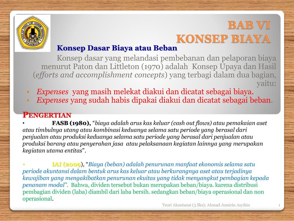 Bab Vi Konsep Biaya Pengertian Ppt Download