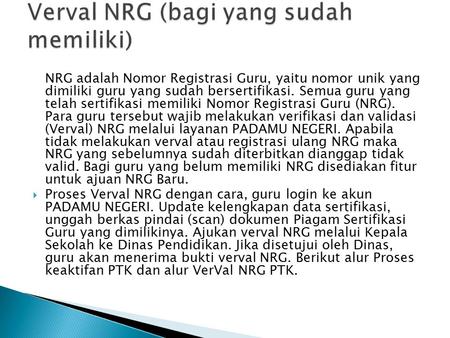 Verval NRG (bagi yang sudah memiliki)