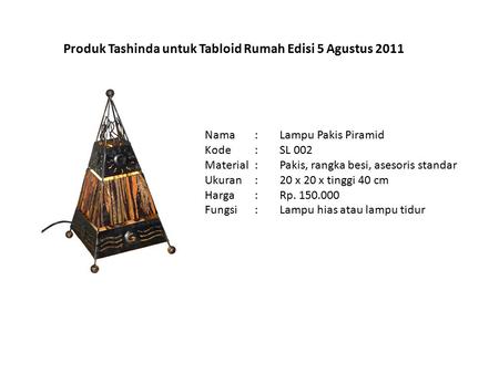 Produk Tashinda untuk Tabloid Rumah Edisi 5 Agustus 2011