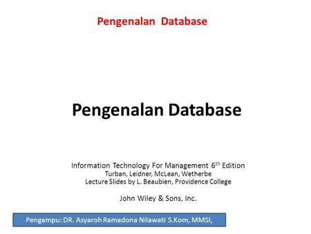 Pengenalan Database Pengenalan Database
