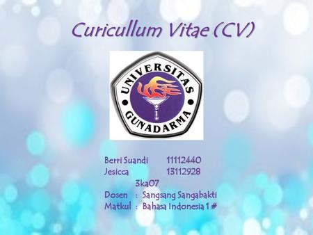 Curicullum Vitae (CV) Berri Suandi Jesicca ka07