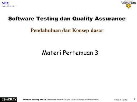 Software Testing dan Quality Assurance Pendahuluan dan Konsep dasar