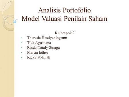 Analisis Portofolio Model Valuasi Penilain Saham
