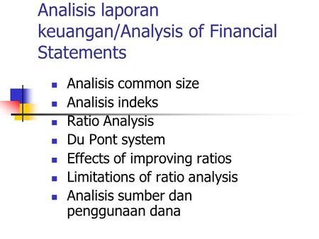 Analisis laporan keuangan/Analysis of Financial Statements