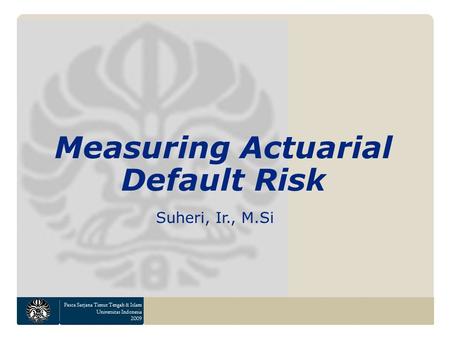 Pasca Sarjana Timur Tengah & Islam Universitas Indonesia 2009 Measuring Actuarial Default Risk Suheri, Ir., M.Si.
