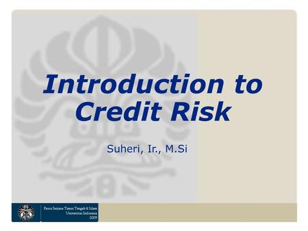 Pasca Sarjana Timur Tengah & Islam Universitas Indonesia 2009 Introduction to Credit Risk Suheri, Ir., M.Si.