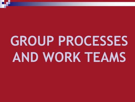 GROUP PROCESSES AND WORK TEAMS