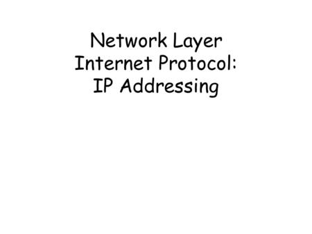 Network Layer Internet Protocol: IP Addressing