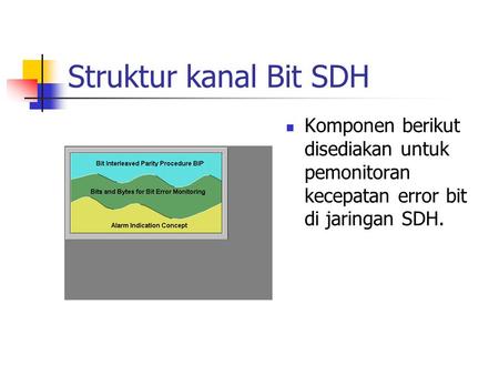 Struktur kanal Bit SDH Komponen berikut disediakan untuk pemonitoran kecepatan error bit di jaringan SDH.