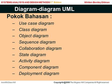 Diagram-diagram UML Pokok Bahasan : Use case diagram Class diagram