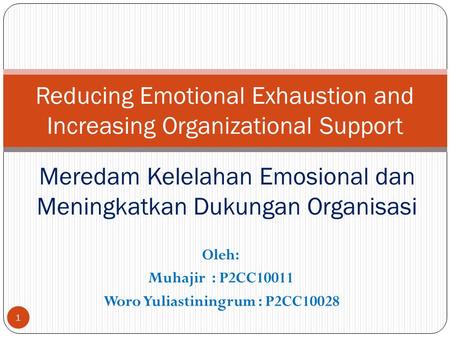 Oleh: Muhajir : P2CC10011 Woro Yuliastiningrum : P2CC10028 Reducing Emotional Exhaustion and Increasing Organizational Support Meredam Kelelahan Emosional.