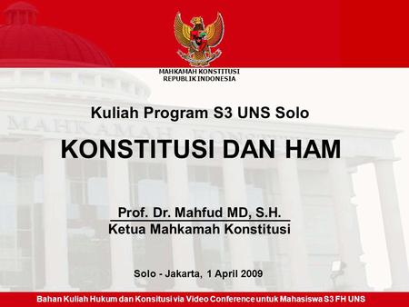 Kuliah Program S3 UNS Solo Ketua Mahkamah Konstitusi