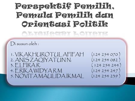 Di susun oleh : 1. VIKAKHUROTUL AFIFAH(124 254 070 ) 2. ANIS ZAQIYATUN N.(124 254 082 ) 3. ELFIRA R.( 124 254 244 ) 4. ERIKA WIDYA R.M(124 254 247 ) 5.