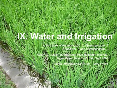 IX. Water and Irrigation