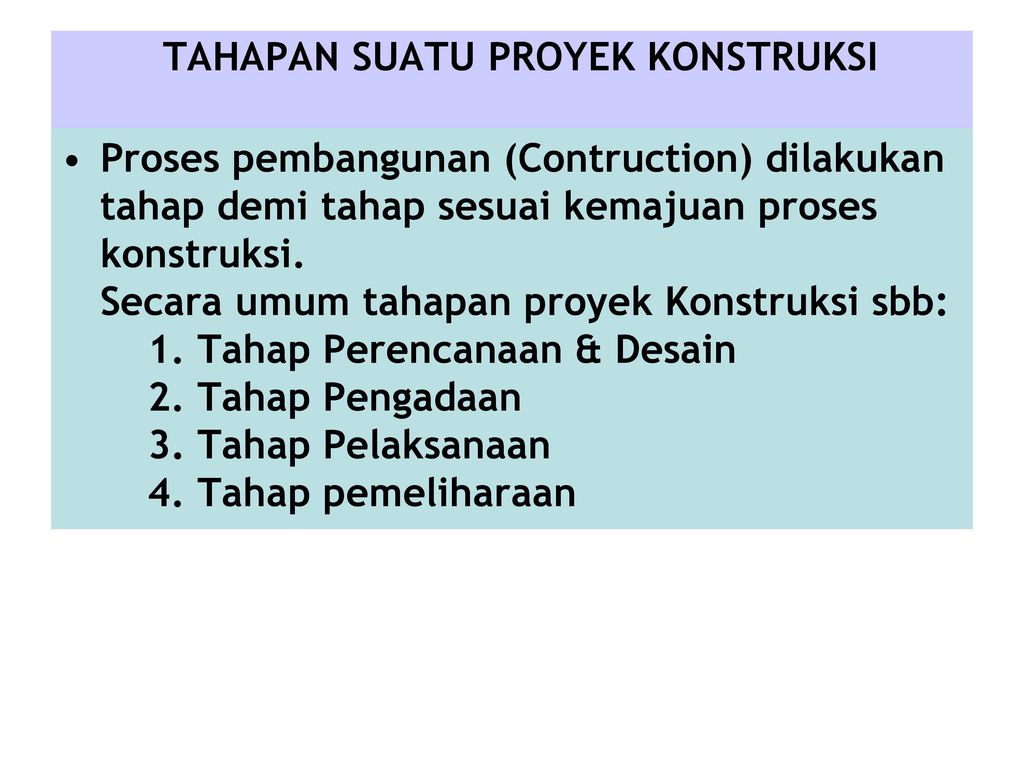 Tahapan Suatu Proyek Konstruksi Ppt Download