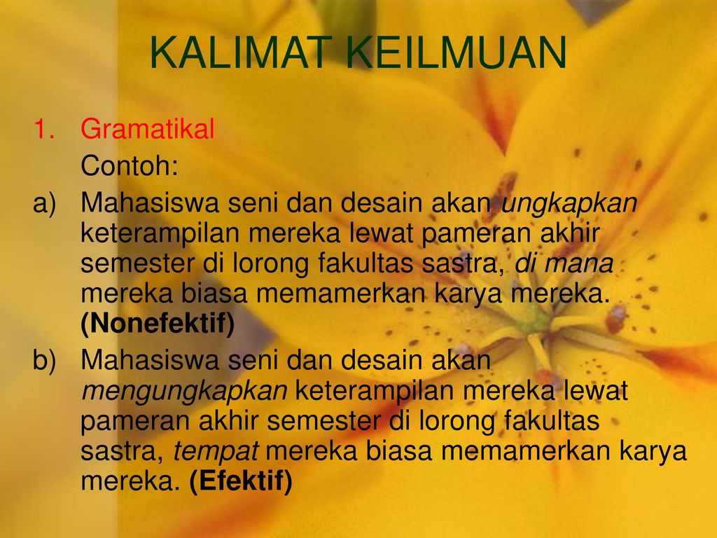 Kalimat Keilmuan Gramatikal Contoh Ppt Download