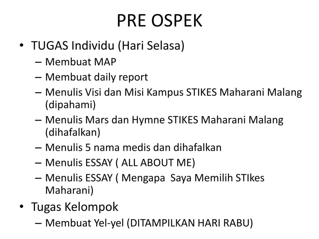 Pre Ospek Tugas Individu Hari Selasa Tugas Kelompok Membuat Map Ppt Download