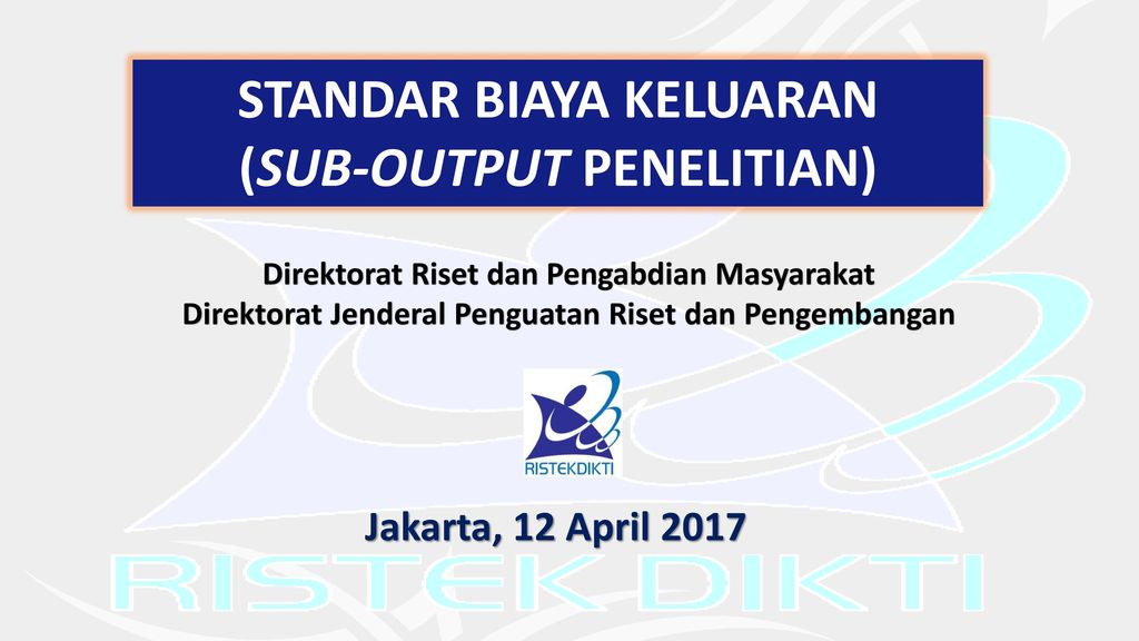 Standar Biaya Keluaran Sub Output Penelitian Ppt Download