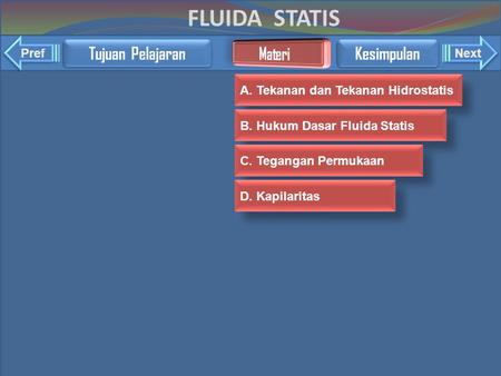 FLUIDA STATIS Tujuan Pelajaran Materi Kesimpulan Pref Next