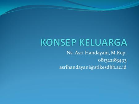 Ns. Asri Handayani, M.Kep. 081322183493 asrihandayani@stikesdhb.ac.id KONSEP KELUARGA Ns. Asri Handayani, M.Kep. 081322183493 asrihandayani@stikesdhb.ac.id.