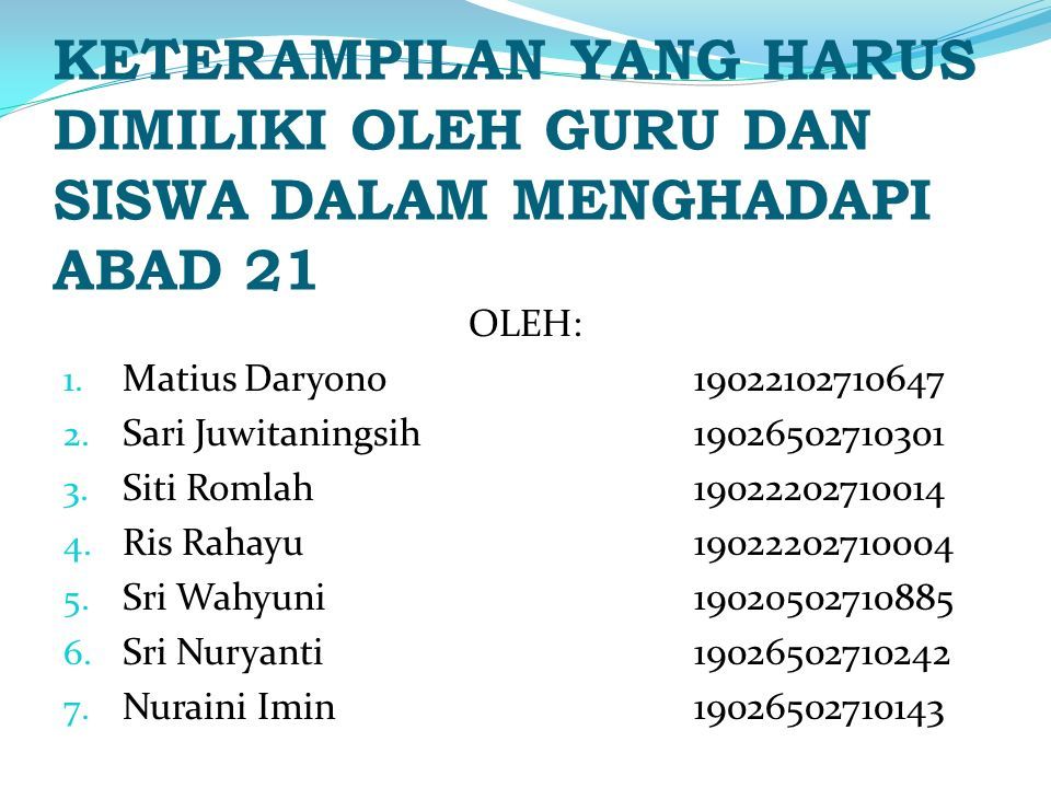 Keterampilan Yang Harus Dimiliki Oleh Guru Dan Siswa Dalam Menghadapi Abad 21 Oleh 1 Matius Daryono Sari Juwitaningsih Ppt Download