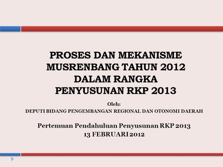 PROSES DAN MEKANISME MUSRENBANG TAHUN 2012 DALAM RANGKA