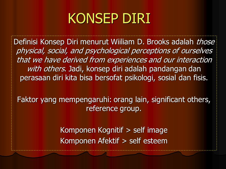 Konsep Diri Definisi Konsep Diri Menurut Wiiliam D Brooks Adalah Those Physical Social And Psychological Perceptions Of Ourselves That We Have Derived Ppt Download