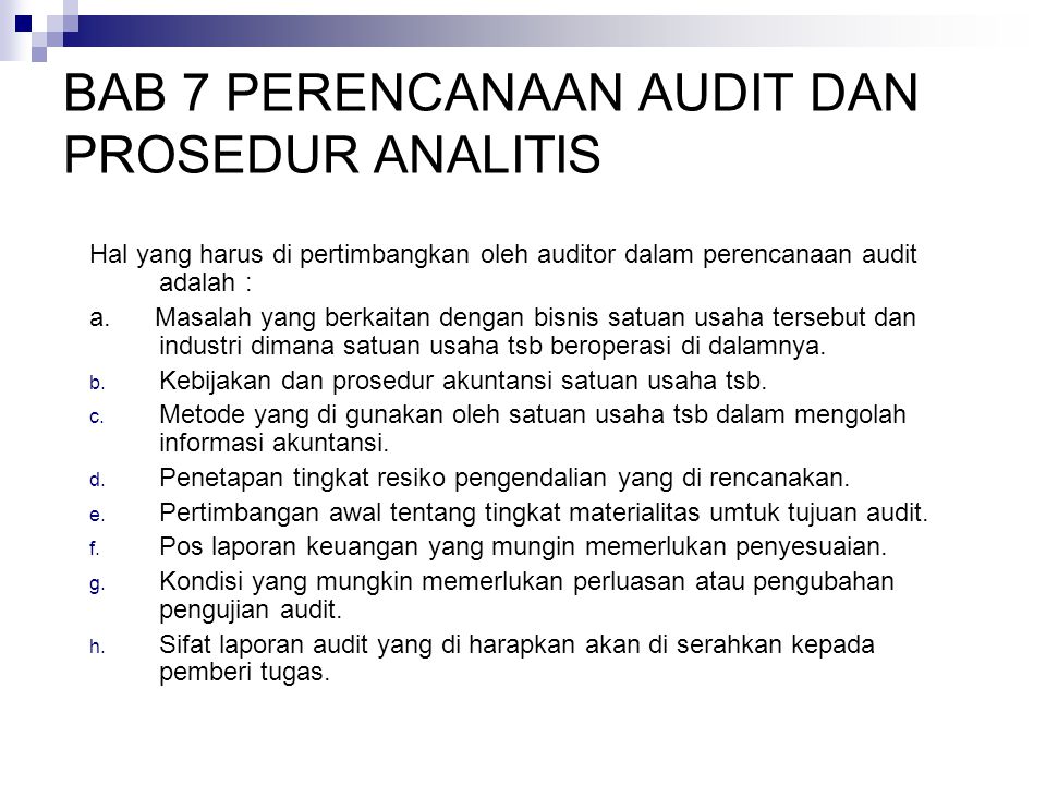 Bab 7 Perencanaan Audit Dan Prosedur Analitis Ppt Download