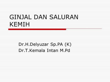 GINJAL DAN SALURAN KEMIH Dr.H.Delyuzar Sp.PA (K) Dr.T.Kemala Intan M.Pd.