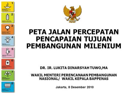 PETA JALAN PERCEPATAN PENCAPAIAN TUJUAN PEMBANGUNAN MILENIUM DR. IR. LUKITA DINARSYAH TUWO,MA WAKIL MENTERI PERENCANAAN PEMBANGUNAN NASIONAL/ WAKIL KEPALA.