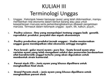 KULIAH III Terminologi Unggas