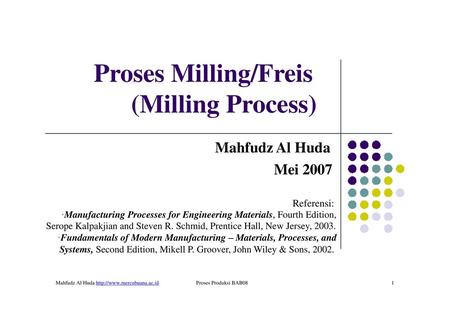 (Milling Process) Mahfudz Al Huda Mei 2007 Referensi: