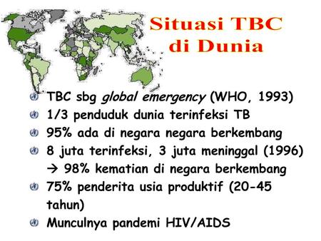 Situasi TBC di Dunia TBC sbg global emergency (WHO, 1993)