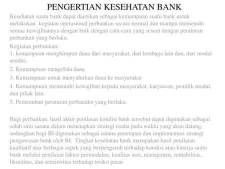 PENGERTIAN KESEHATAN BANK