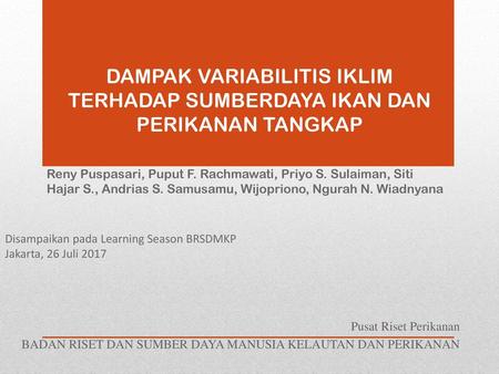 Reny Puspasari, Puput F. Rachmawati, Priyo S. Sulaiman, Siti Hajar S