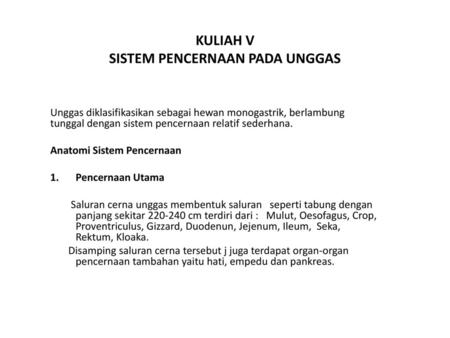 KULIAH V SISTEM PENCERNAAN PADA UNGGAS