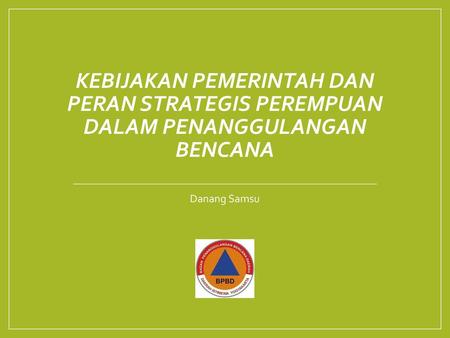 Kebijakan Pemerintah dan Peran Strategis Perempuan Dalam Penanggulangan Bencana Danang Samsu.