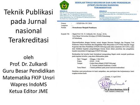Teknik Publikasi pada Jurnal nasional Terakreditasi oleh Prof. Dr