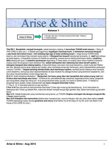 Arise & Shine Arise & Shine Release 1