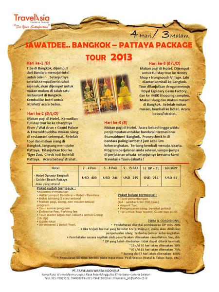 SAWATDEE.. BANGKOK – PATTAYA PACKAGE TOUR 2013