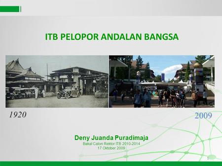 1 1920 2009 Deny Juanda Puradimaja Bakal Calon Rektor ITB 2010-2014 17 Oktober 2009 ITB PELOPOR ANDALAN BANGSA.