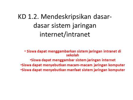 KD 1.2. Mendeskripsikan dasar-dasar sistem jaringan internet/intranet