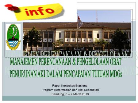 Rapat Konsultasi Nasional Program Kefarmasian dan Alat Kesehatan Bandung, 6 – 7 Maret 2013.