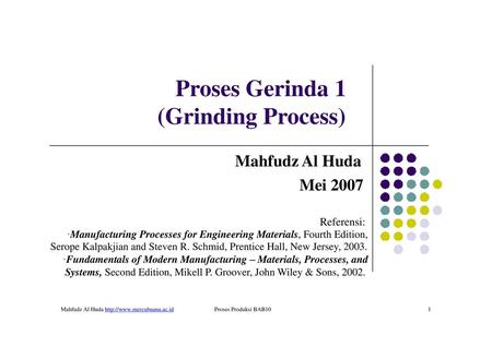 (Grinding Process) Mahfudz Al Huda Mei 2007 Referensi: