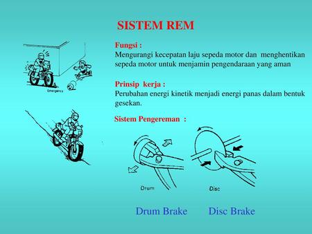 SISTEM REM Drum Brake Disc Brake Fungsi :