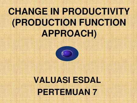 CHANGE IN PRODUCTIVITY (PRODUCTION FUNCTION APPROACH)