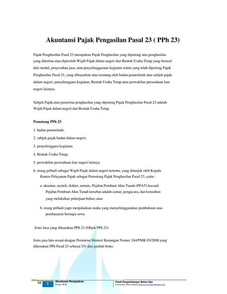 Akuntansi Pajak Pengasilan Pasal 23 ( PPh 23)